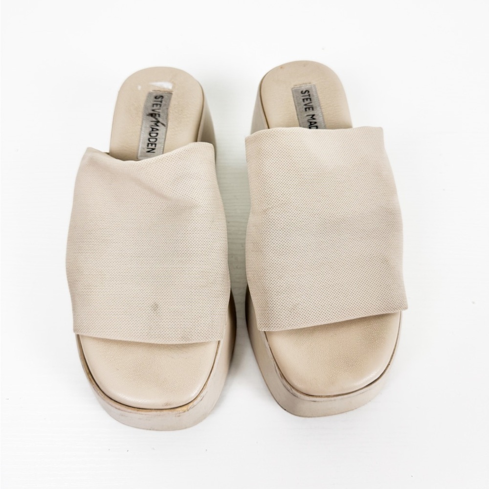 Steve Madden Slinky 30 Womens Slip On Open-Toe Platform Sandals Beige Cream Tan - Picture 2 of 7